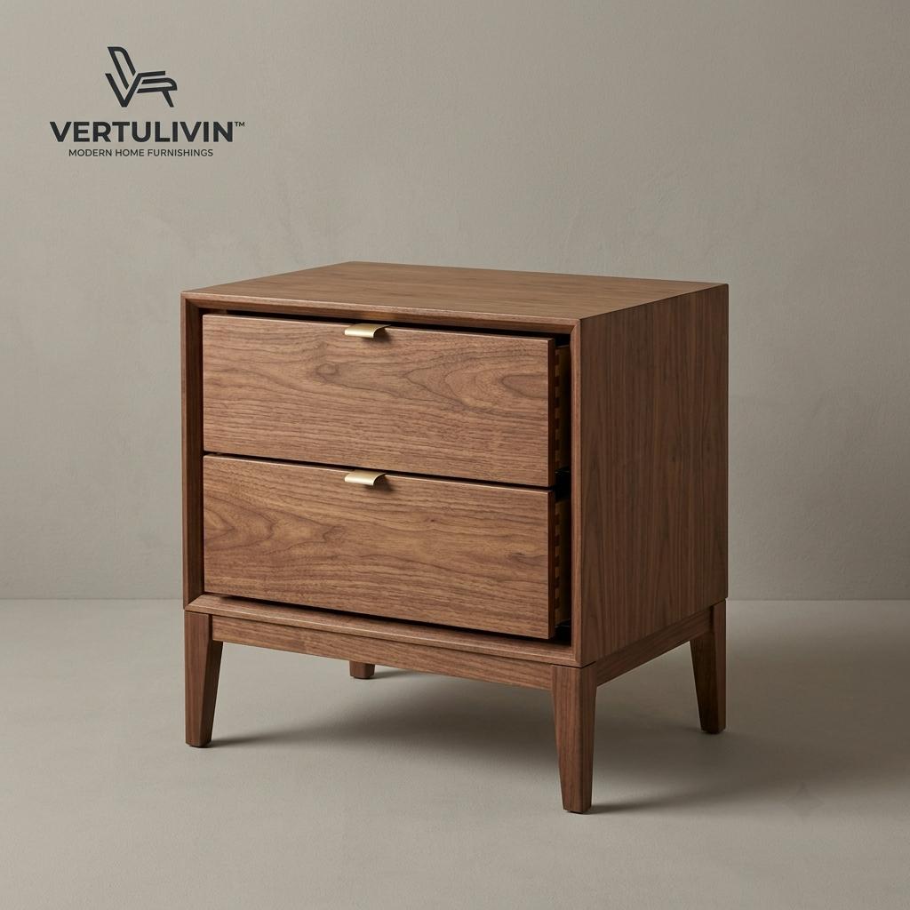 Vertulivin™ Mid-Century Walnut Two-Drawer Nightstand