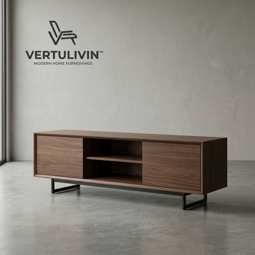 Vertulivin™ Walnut Media Console TV Stand
