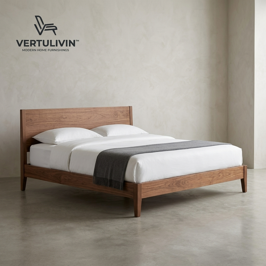 Vertulivin™ Minimal Walnut Platform Bed Frame