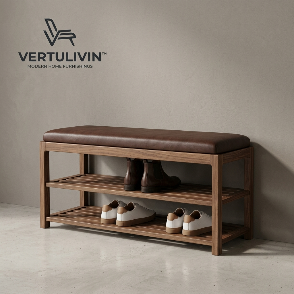 Vertulivin™ Walnut Entryway Shoe Storage Bench