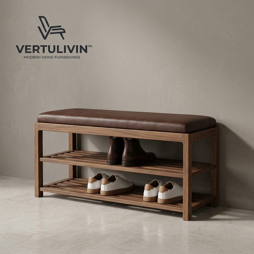 Vertulivin™ Walnut Entryway Shoe Storage Bench